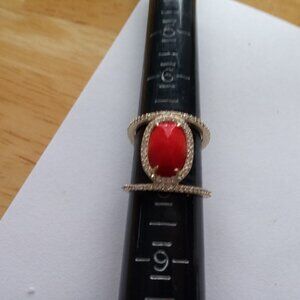 HENRI BENDEL New York  ring Red  stone and crystals signed